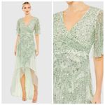 Mac Duggal Sage Green Sequined Butterfly Sleeve High Low Gown Size 12 93681 Photo 0