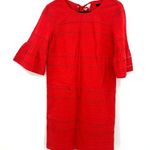 J.Crew  Size 0 Tunic Red Stripe Bell Ruffle Sleeve Open Keyhole Tie Back Workwear Photo 0