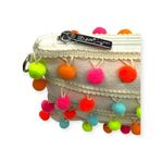 Bari Lynn 𖦹 Neon Pom Pom Wrist Strap Clutch Bag Handbag 𖦹 Canvas White 𖦹 Fun Pink Photo 5