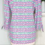 Talbots Tunic Top Colorful Whale Tail Wavy Print Tie Sleeve Popover Blouse Photo 7