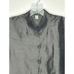 Vintage 100% Thai Silk Jacket Black Mandarin Collar Frog Buttons large Photo 2