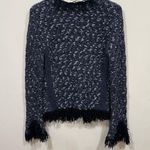 Maje EUC  tweed cardigan sweater jacket blazer size 1 blue fringe Photo 5