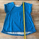 Umgee  Blue Frayed Hem Mixed Print Boho Top Large Photo 6
