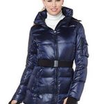 AQUA Puffer Metallic Blue Belted Coat- Size Medium Photo 0
