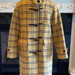 Yellow Brown Plaid Winter Coat Hooded Womens Photo 0