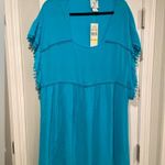 NWT Perfectly Palm Size M Turquoise Pom Pom Sleeve Pullover Sundress Coverup Blue Size M Photo 0