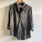 Anthropologie SATURDAY SUNDAY OLIVE GREEN BUTTON DOWN BLOUSE TOP TIE FRONT SZ L Photo 2