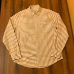 Free Assembly button down top Medium White Mustard Yellow Stripes long Photo 0