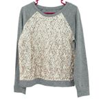 Loft Size Medium Sweater Gray Lacey Front Pullover Casual Cute Cottagecore Cozy Photo 0