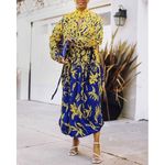 Proenza Schouler NWT. $1390 Degrade Floral Long Sleeve Dress Sz 2 yellow blue Photo 4