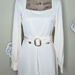NTM: MOTF Belted Square Neckline Lined Cream & Gold Dress Size Small Photo 0