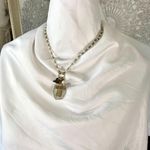 Vintage Dainty Silver Gold Toned Beaded Pearl Cross Charm Religious Necklace Photo 4