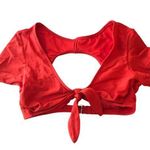 Xhilaration Bikini Top Crop Tie Front Short Sleeve Open Back Red M Photo 0