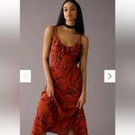 Anthropologie  Floral Slip Dress Small Rust Orange Midi Ruffle Strappy Boho 90s Photo 3
