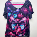 Butterfly Print Women's Short Sleeve Top Size XL Short Sleeve Art to Wear Pink Photo 0