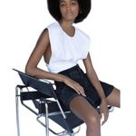 ZARA  Cropped Top Pleated Sleeveless Round Neck Open Sides Poplin Blouse White M Photo 0