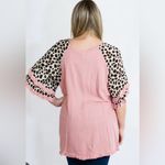Umgee Rose Linen Tunic Top with Animal Print Layered Bell Sleeves by Sz S Photo 1