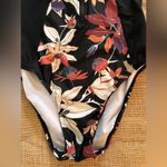 Black Mauve Crm Floral One Piece Swimsuit zip front full coverage summer beach Size 4 Photo 4