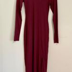 AFRM Women’s Long Sleeve Ribbed Body Con Slit Dress Burgundy NWT Photo 0