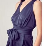 DO+BE NWT  V Neck Front Tie Bow Satin Blue Mini Dress Size Medium Photo 0