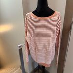 CJ Banks Ribbed Textured Crewneck Sweater Peach‎ White Pink Stripe Oversized 2X Orange Photo 6