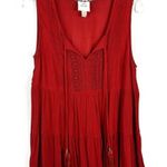 Knox Rose Red Orange Pleated Tassel Tie Babydoll Tiered Tank Top Medium M Boho Photo 0