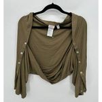 LOGO By Lori Goldstein Cardigan Scarf Button Sleeve Women M/L Green Stretch Photo 0