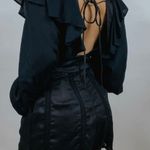 Evening Date Ruffle & Lace Trim Romper Linen Size Small Black Photo 1