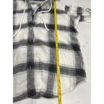American Eagle Plaid Flannel Button Up Hoodie Shirt Medium Black White Gray Photo 2