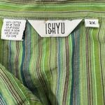 Ishyu Button Blouse 2X Green Teal Striped 100% Cotton Grannycore Work Lagenlook Size XXL Photo 5