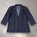 Misook  Heritage Knit Jacket Blazer Chevron Spiderweb Print Navy Sz L Photo 2
