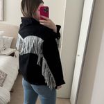 Black denim jacket with fringe Size M Photo 1