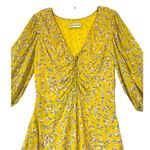 Nicholas Yellow Floral Print Ruched Tie Front Midi Dress Puff Sleeve sz 8 Boho Photo 3