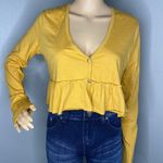 Urban Outfitters NWT Mustard Yellow Cropped Long Sleeve Peplum Top Size Small Photo 0