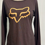 Fox Racing  Womens Long Sleeve Top Medium Dark Brown Orange Logo Graphic Moto Tee Photo 0