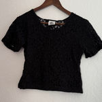 Maggie Lawrence Black Lace Short Sleeve Crop Top Size M Sheer Back Dressy Chic Size M Photo 0