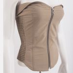 ZARA Woman’s Bustier Corset Top. Tan Khaki Strapless Zip Front Photo 8