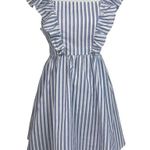 SheIn Blue White Ruffle Trim Tie Backless Striped Dress Medium New Photo 2