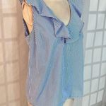 J.Crew blue and white striped sleeveless ruffle neckline blouse size 10 Photo 2