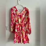 Nicole Miller  NY Pleated Mini Dress Size L Multicolor Abstract V-Neck Photo 3
