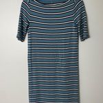 Lou & grey Loft Signature Soft Dusty Blue Stripe Half Sleeve Dress Small Photo 1