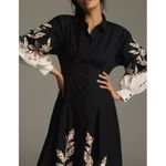Anthropologie Size Small Black White Floral Embellished Midi Shirt Dress Photo 1