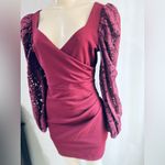 EXPRESS  edition Women’s dress size small new burgundy color puffy long sleeve Photo 2