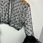 Rare London  Womens Sheer Polka Dot Top Sz XL Bell Sleeves Black Mesh Photo 10
