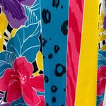 Vintage 80s Mumu Mini Dress Tropical Floral Colorblock Stripe Animal Print Aline Blue Size 16 Photo 3