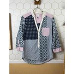 HD in Paris  from Anthropologie Blue & Pink Geometric Patchwork Shirt - Size - 4 Photo 4