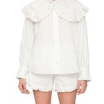 Sea NY Marina Collar Blouse Tiered Scalloped Button Up Long Sleeve Black XS Photo 0