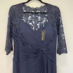 La Femme NWT Ruched Twist Column Navy Lace Sleeve Evening Gown 23244 Size 20 Photo 3