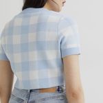 H&M size zmefium Blue and White plaid Knit cropped top sweater short sleeve Photo 3