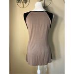 B.L.E.U. Tan Black Studded Long Tank Top w Faux Leather Shoulders Small Photo 1